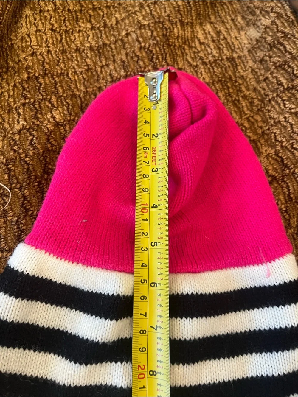 Bright Pink & Black Striped Hooded Knit Sweater Medium
